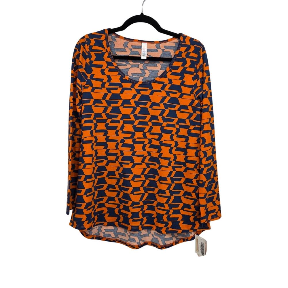 Luluaroe Lynnae Orange Blue Geometric Long Sleeve Shirt NWT Womens Size S